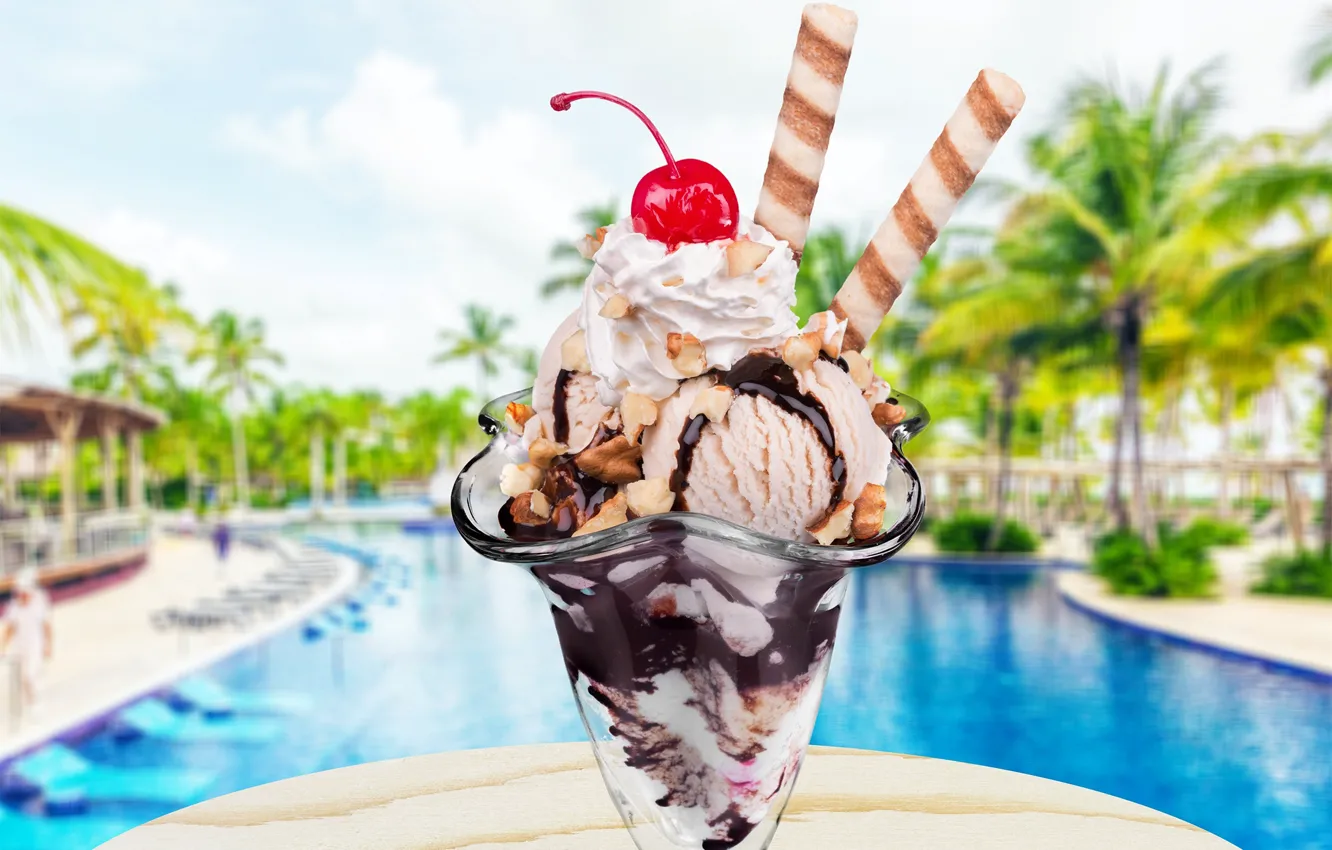 Фото обои бассейн, мороженое, десерт