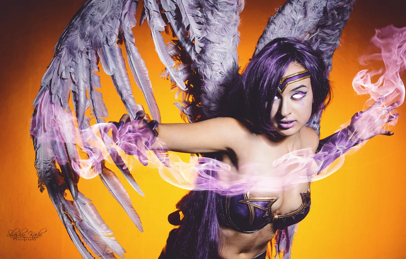 Фото обои девушка, магия, крылья, костюм, cosplay, League of Legends, LoL, Morgana