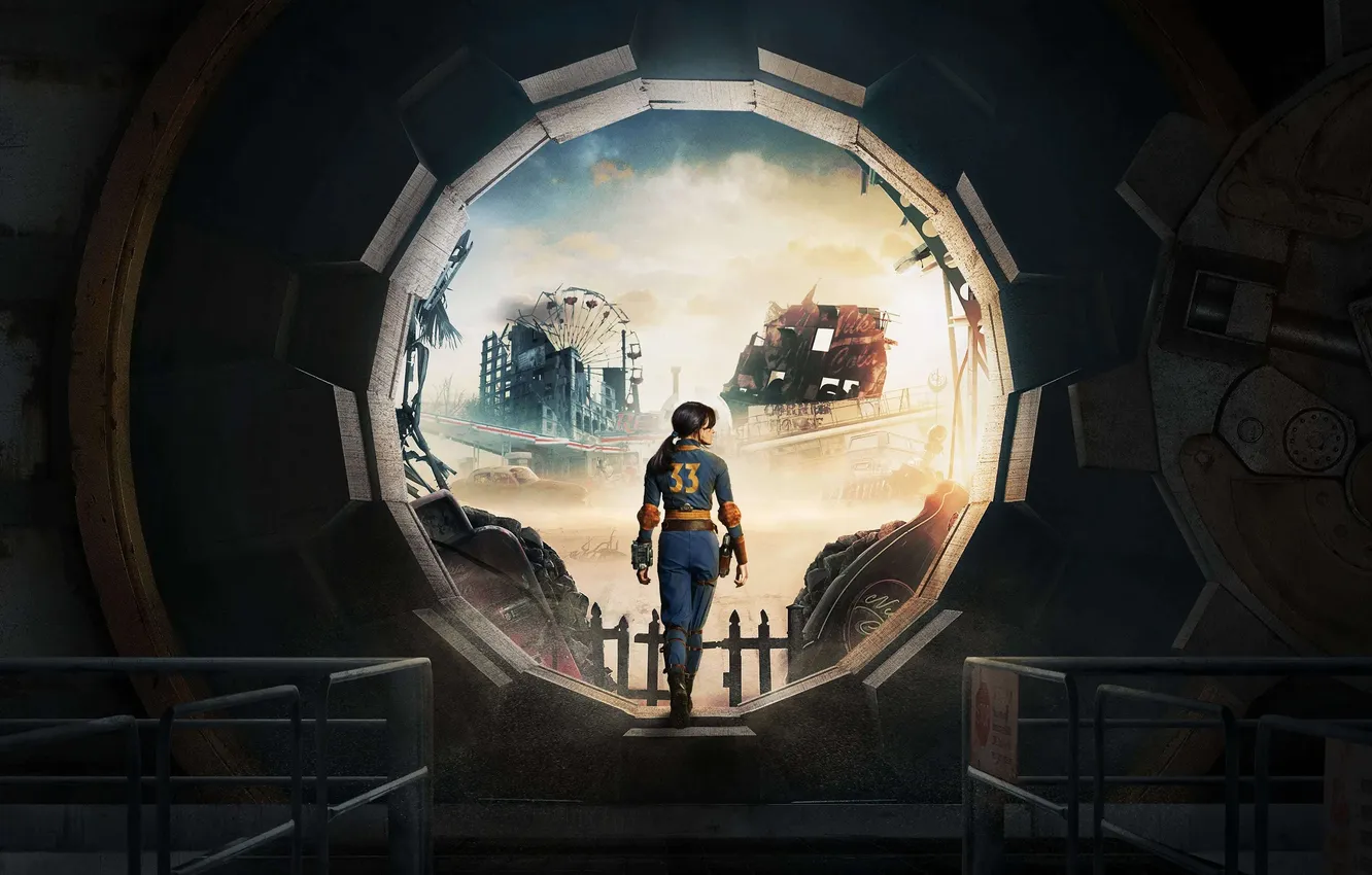 Фото обои девушка, фантастика, арт, костюм, сериал, Fallout, постер, убежище