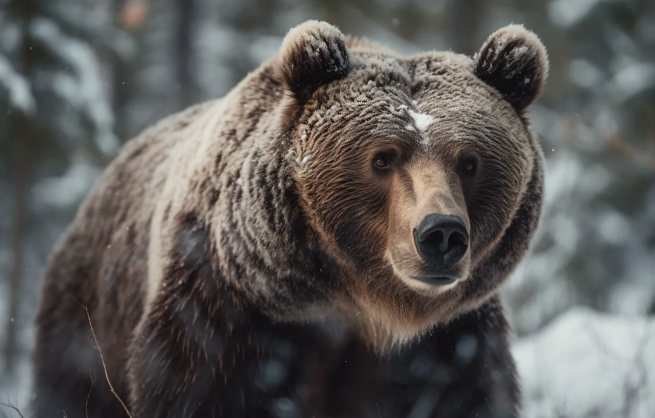Фото обои зима, морда, снег, медведь, цифровое искусство, ИИ-арт, Искусство искусственного интеллекта, НЕЙРОСЕТЬ