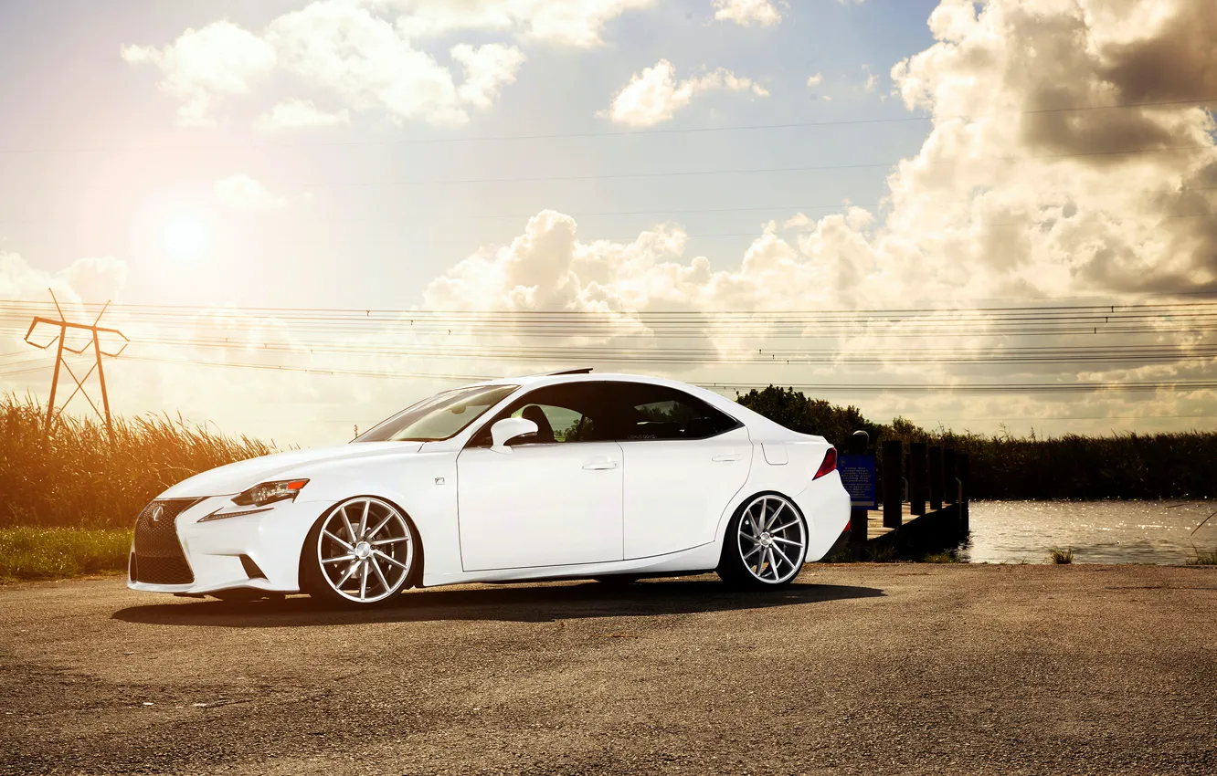 Фото обои Lexus, white, vossen wheels, frontside, IS F-sport