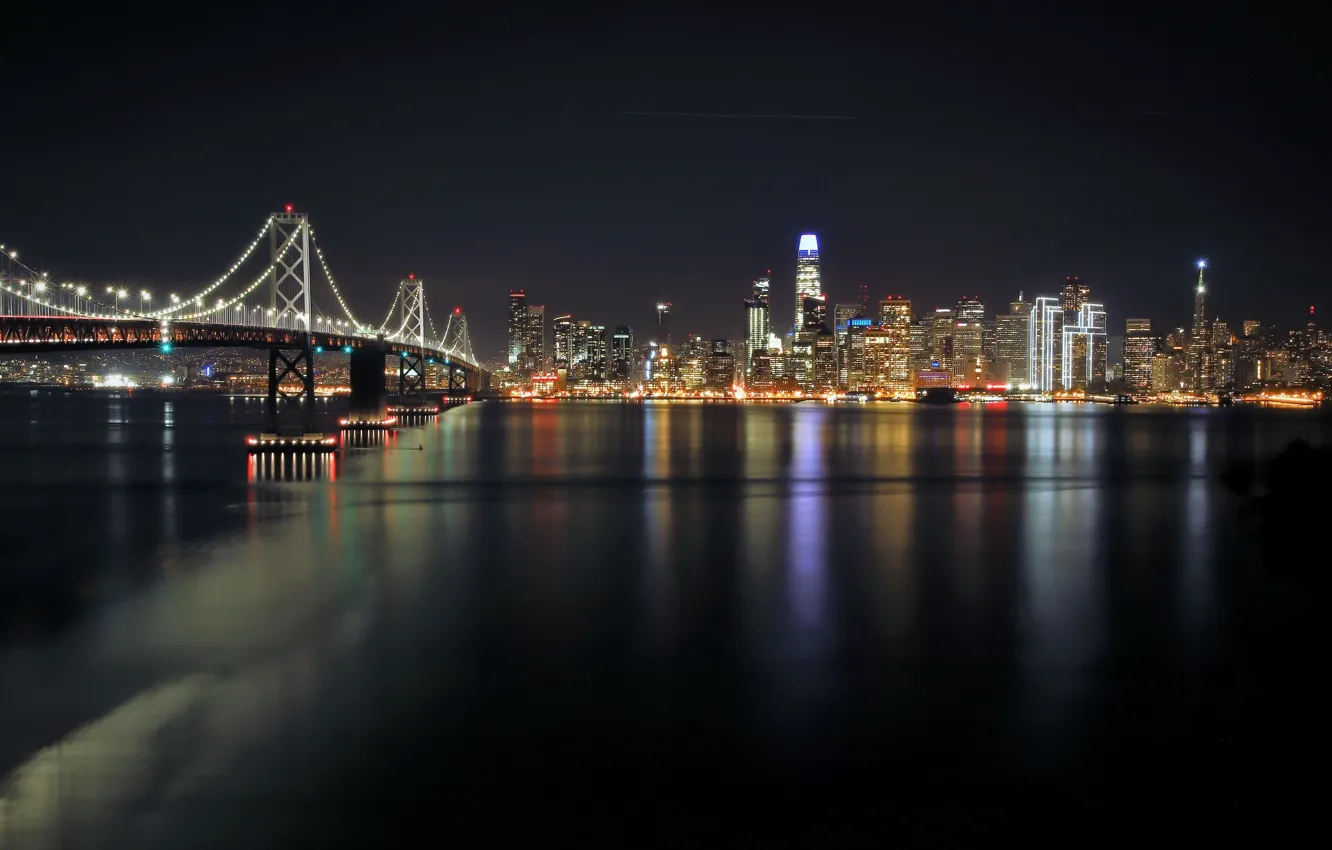 Фото обои ночь, мост, город, SAN FRANCISCO