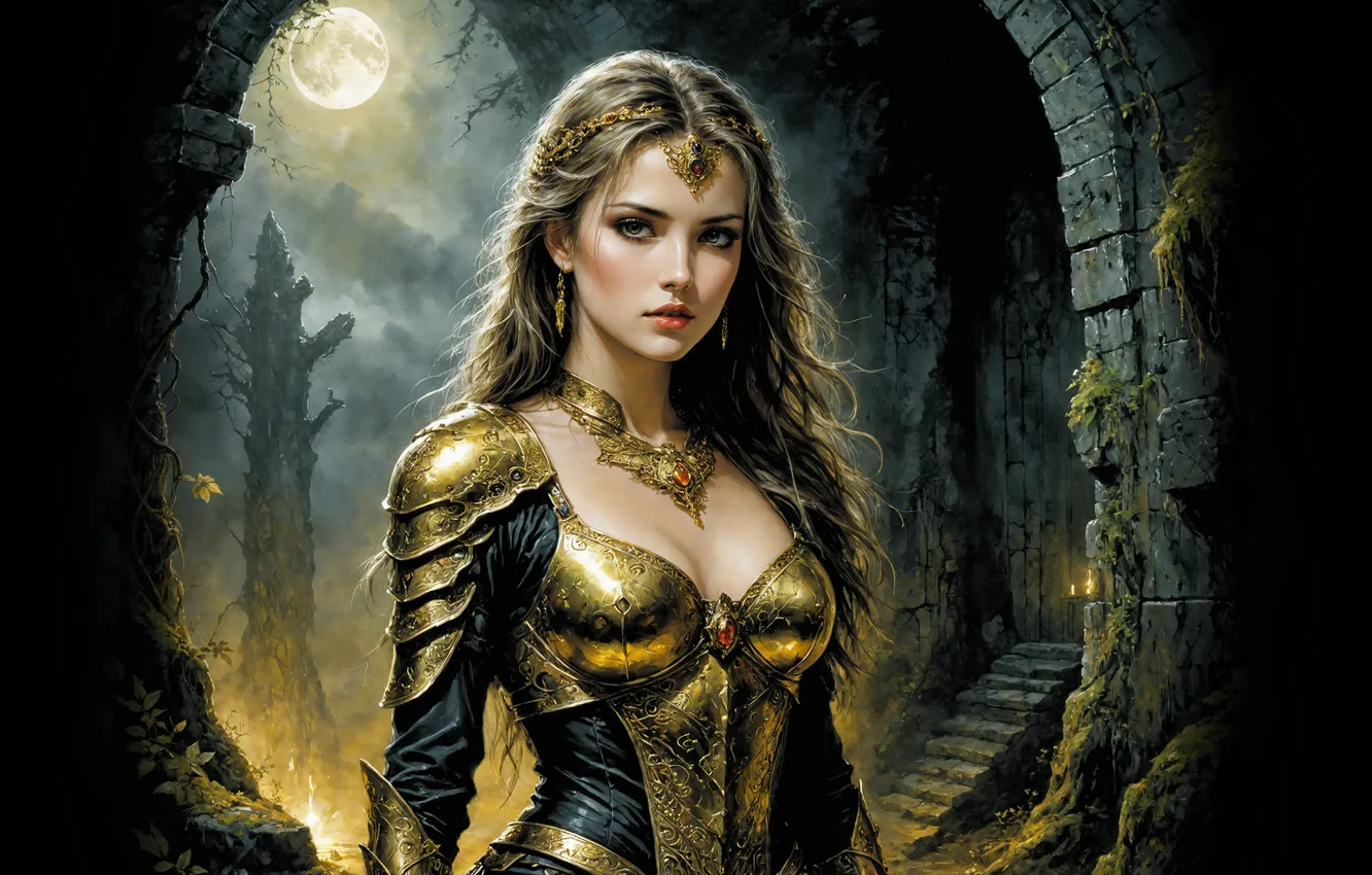 Фото обои девушка, ночь, луна, фэнтези, ИИ АРТ, НЕЙРОСЕТЬ