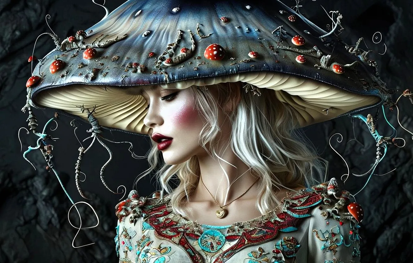 Фото обои девушка, украшения, блондинка, румяна, digital art, цифровое искусство, фэнтези арт, ИИ арт