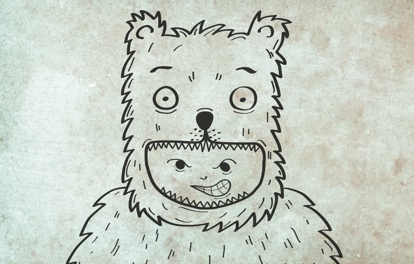 Фото обои серый, человек, собака, текстура, рот, медведь, графити, потёртость