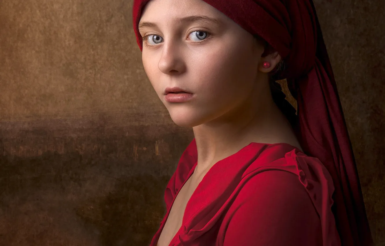 Фото обои style, Eddie Leach, portrait of a girl in red