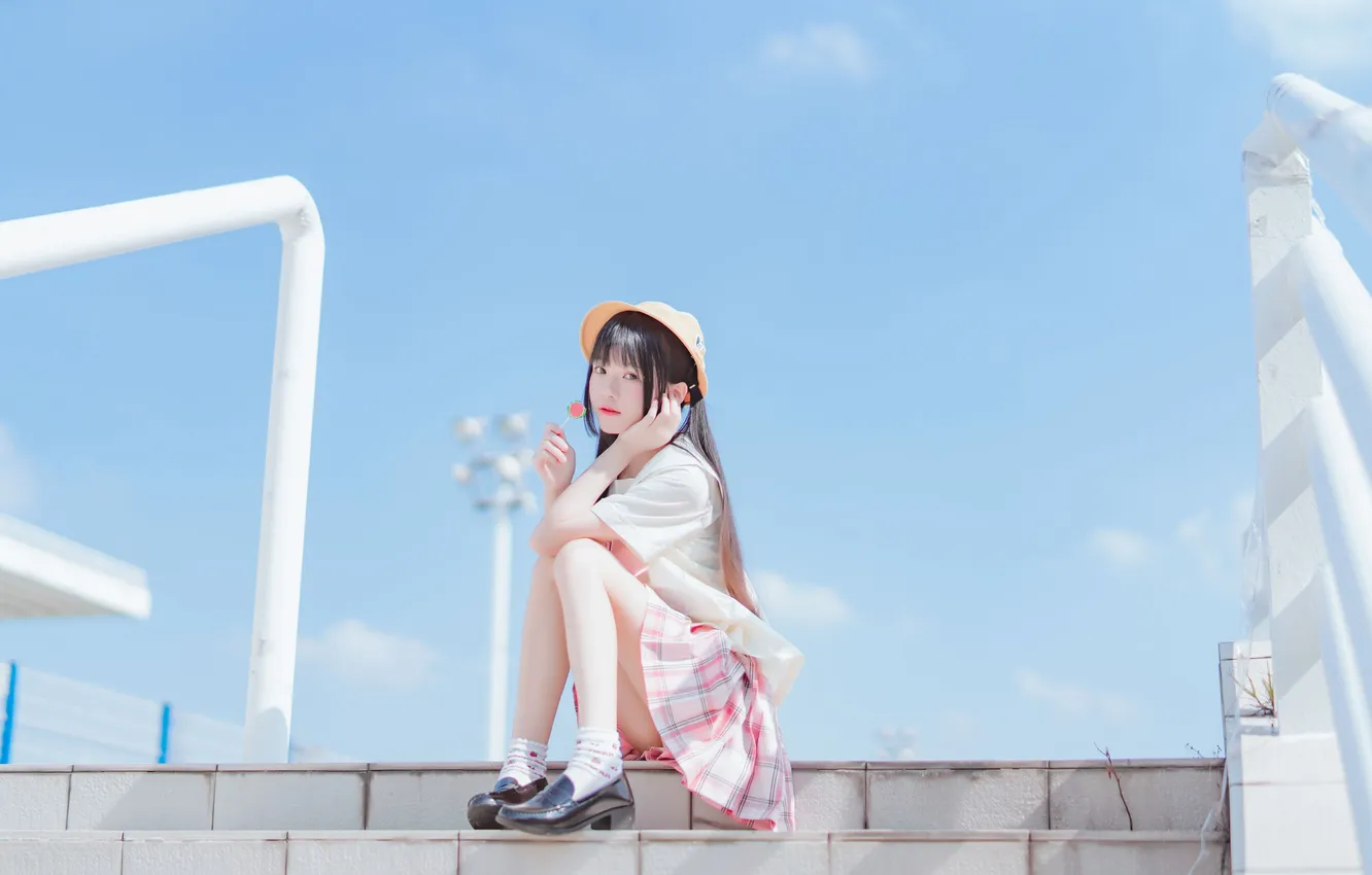 Фото обои Sky, Beautiful, Asian, Model, Woman, Hat, Cute, Pretty