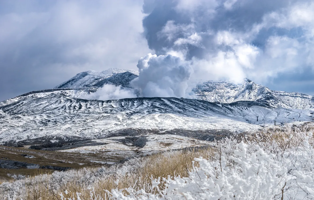 Фото обои зима, снег, вулкан