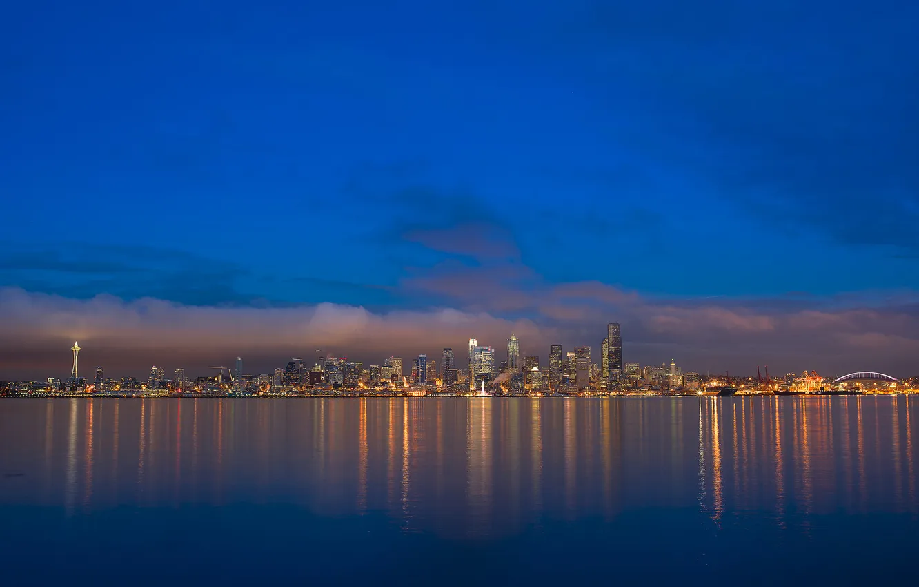 Фото обои pacific ocean, night, harbor, blue hour, seattle