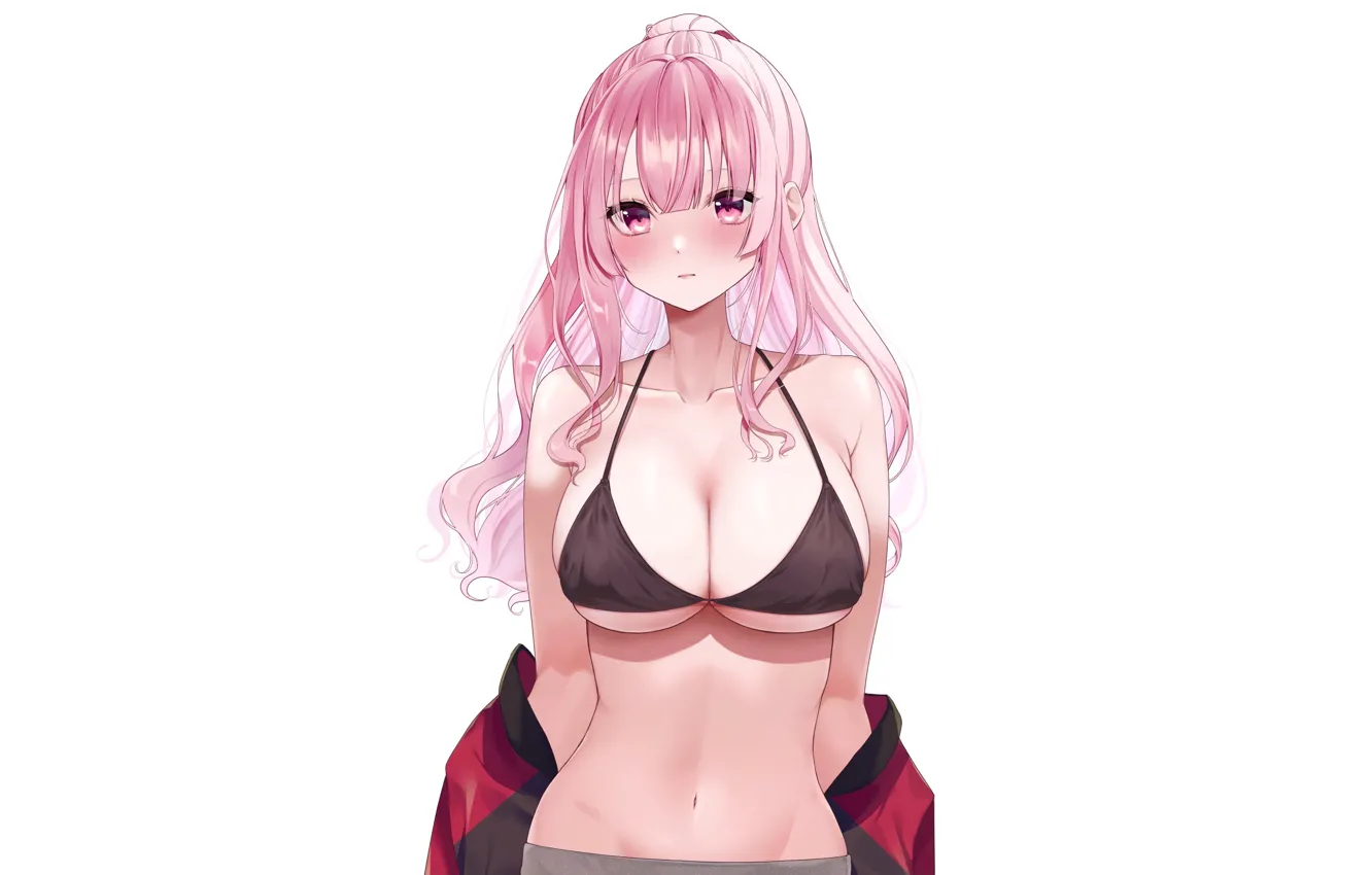 Фото обои girl, hot, sexy, pink hair, boobs, anime, pretty, breasts