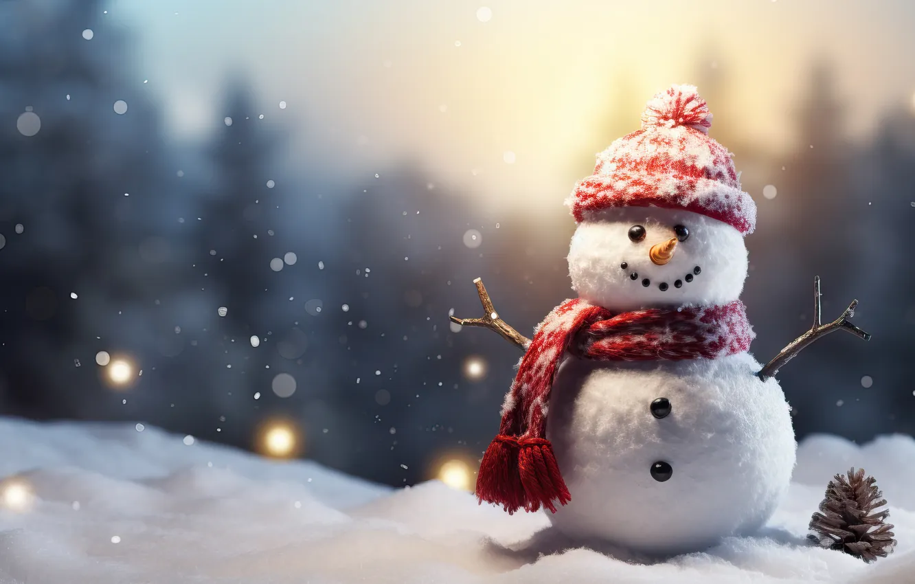 Фото обои зима, снег, Рождество, Новый год, снеговик, Christmas, winter, snow