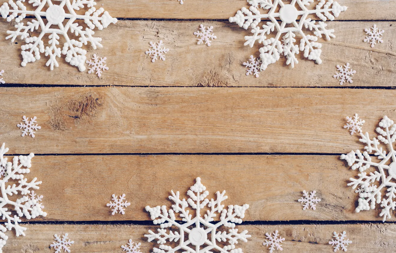 Фото обои зима, снежинки, дерево, доски, Новый Год, new year, wood, winter