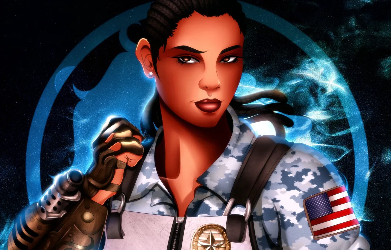 Фото обои девушка, черный, боец, афро, art, Mortal Kombat, Jacqui Briggs, Jacqueline Briggs