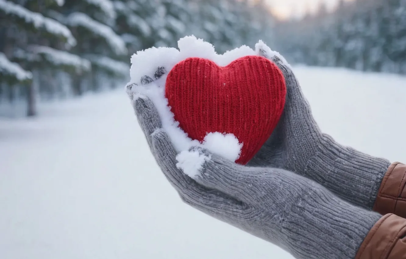 Фото обои зима, снег, любовь, романтика, сердце, руки, love, happy