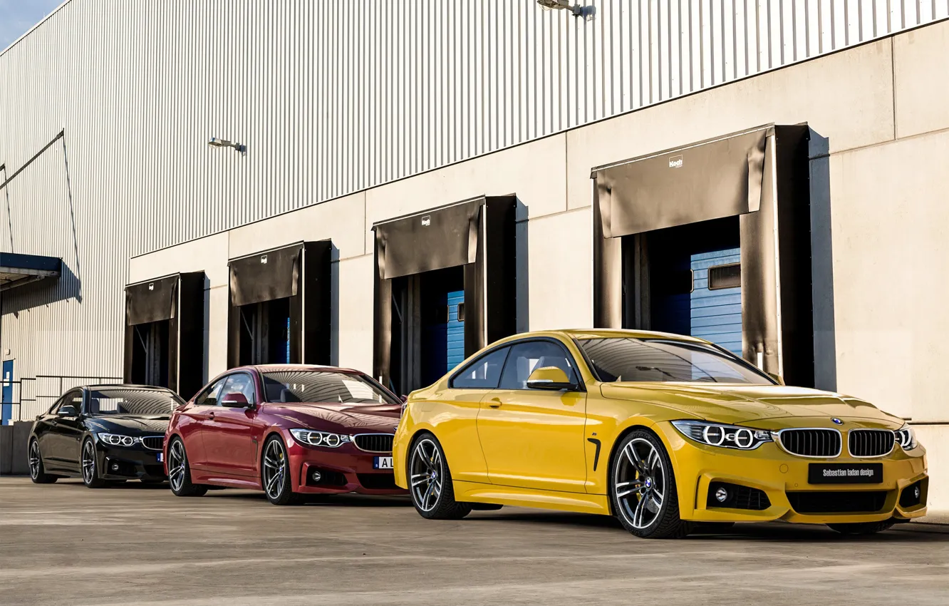 Фото обои Красный, Авто, Черный, Желтый, BMW, Машина, Три, Car