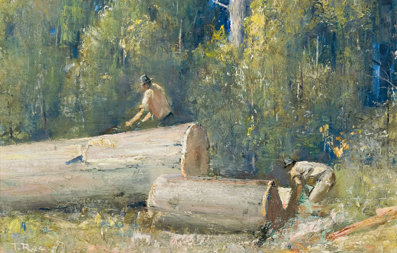 Фото обои картина, 1924, Лесорубы, Том Робертс, Tom Roberts
