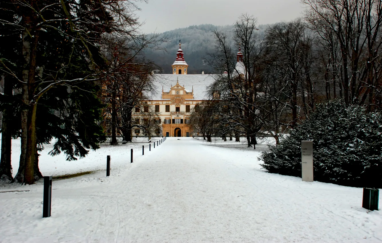 Фото обои зима, лес, парк, замок, Австрия, дворец, castle, Austria