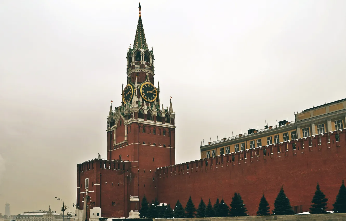 Фото обои часы, Москва, кремль, куранты, красная площадь