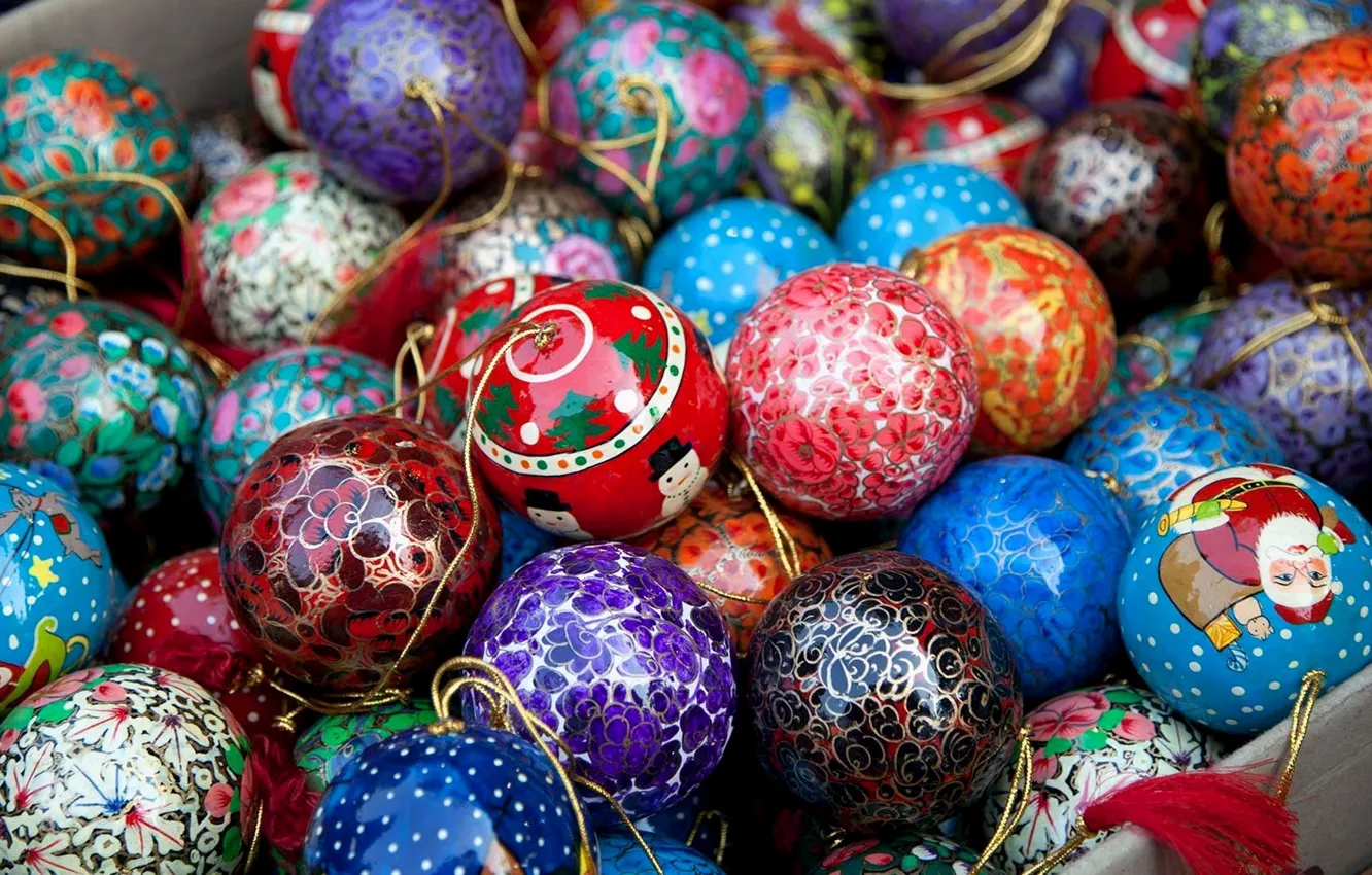 Фото обои colorful, Christmas, balls, color, New Year, Christmas decorations, Christmas ornaments