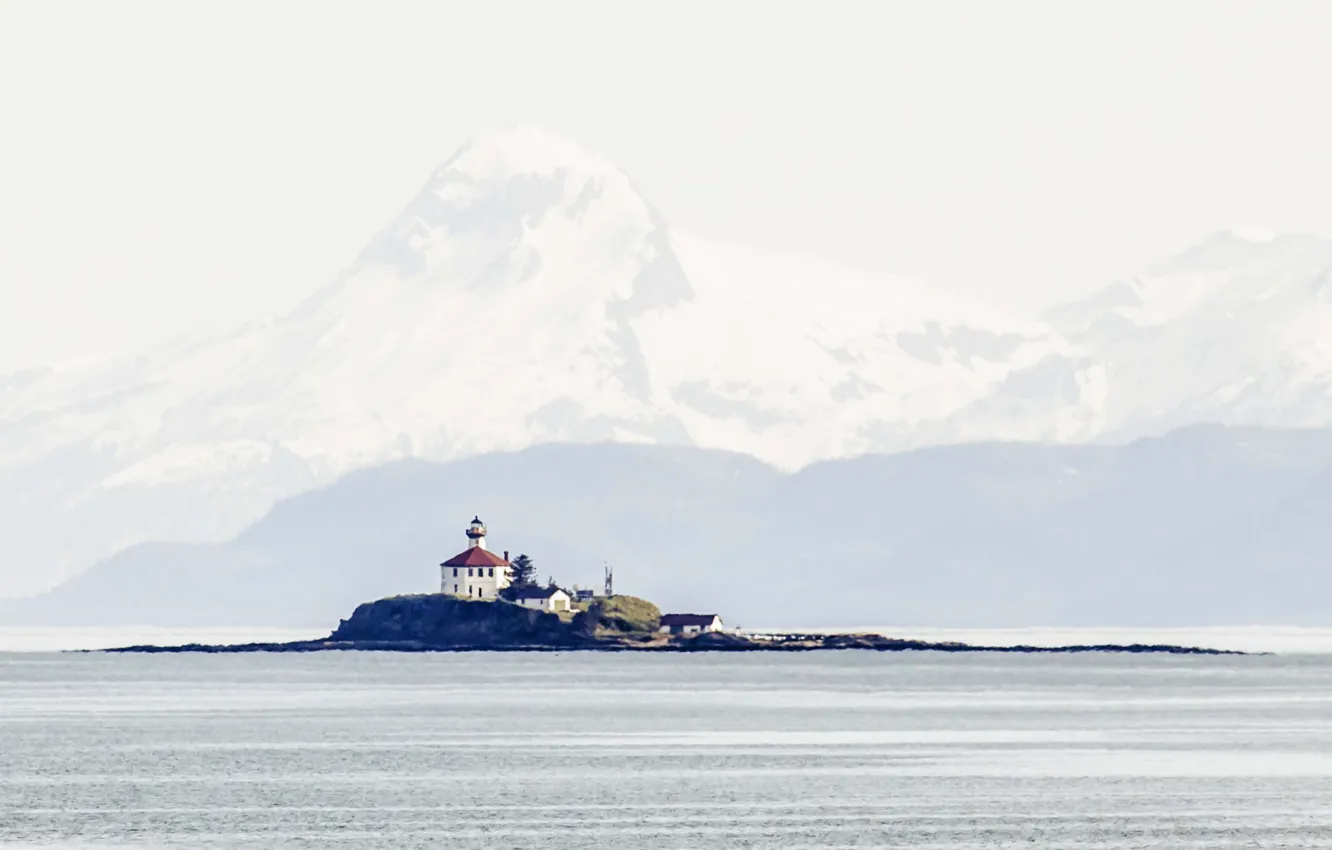 Фото обои Alaska, United States, sea, ocean, seascape, mountains, fog, mist