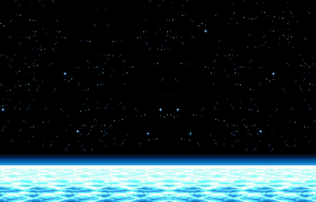 Фото обои Звезды, Ретро, Планета, Космос, Арт, Графика, Пиксели, 8bit