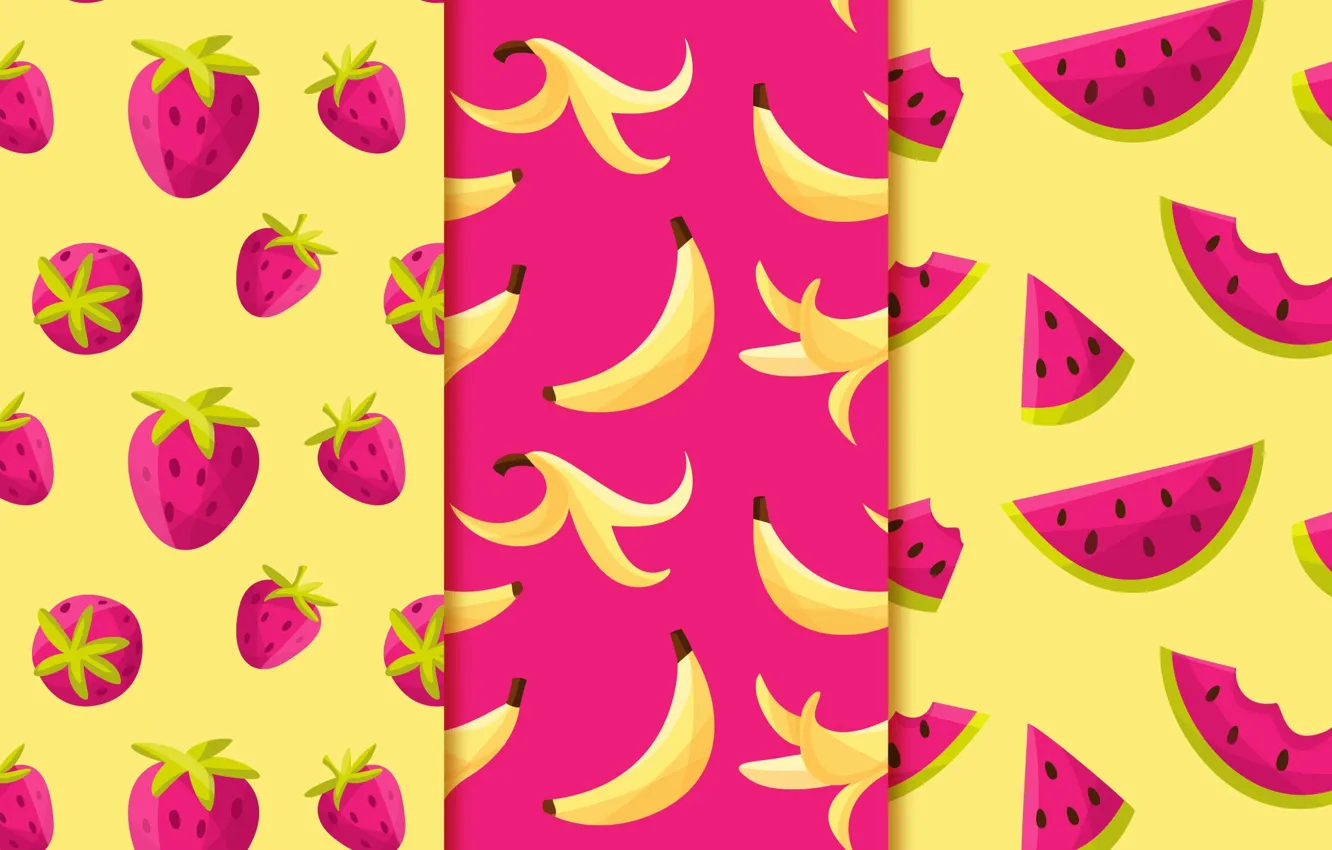 Фото обои фон, текстура, клубника, фрукты, Purple, банан, yellow, patterns