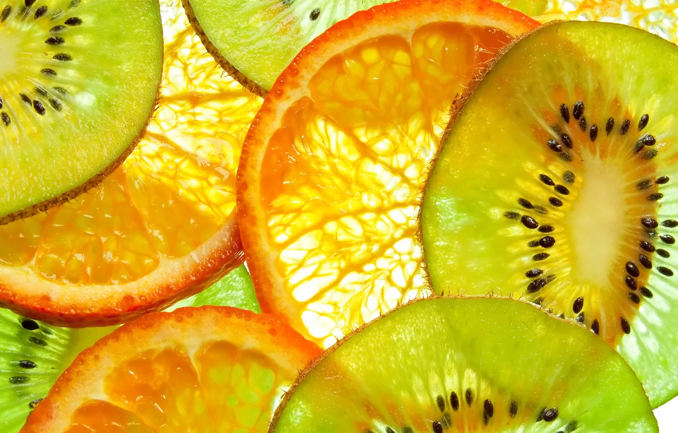 Фото обои апельсины, киви, фрукты