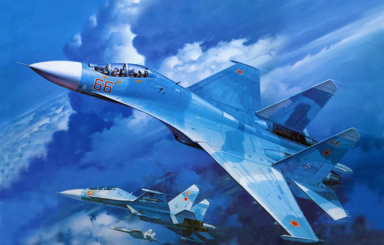 Фото обои небо, звезды, авиация, синий, самолет, ссср, Су-27, спарка