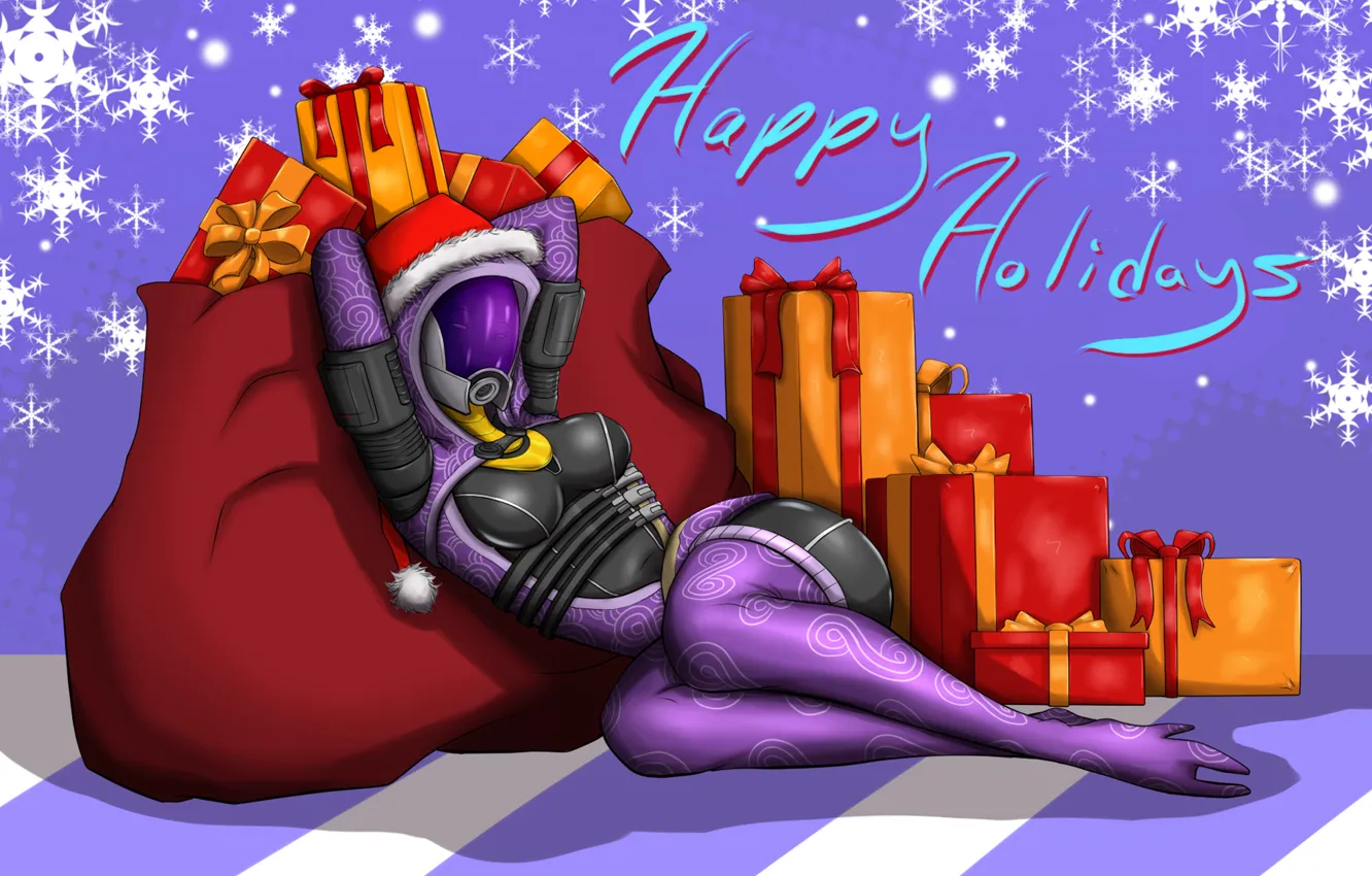 Фото обои Mass Effect, art, happy holidays, quarian, Tali'Zorah nar Rayya, tali'zorah