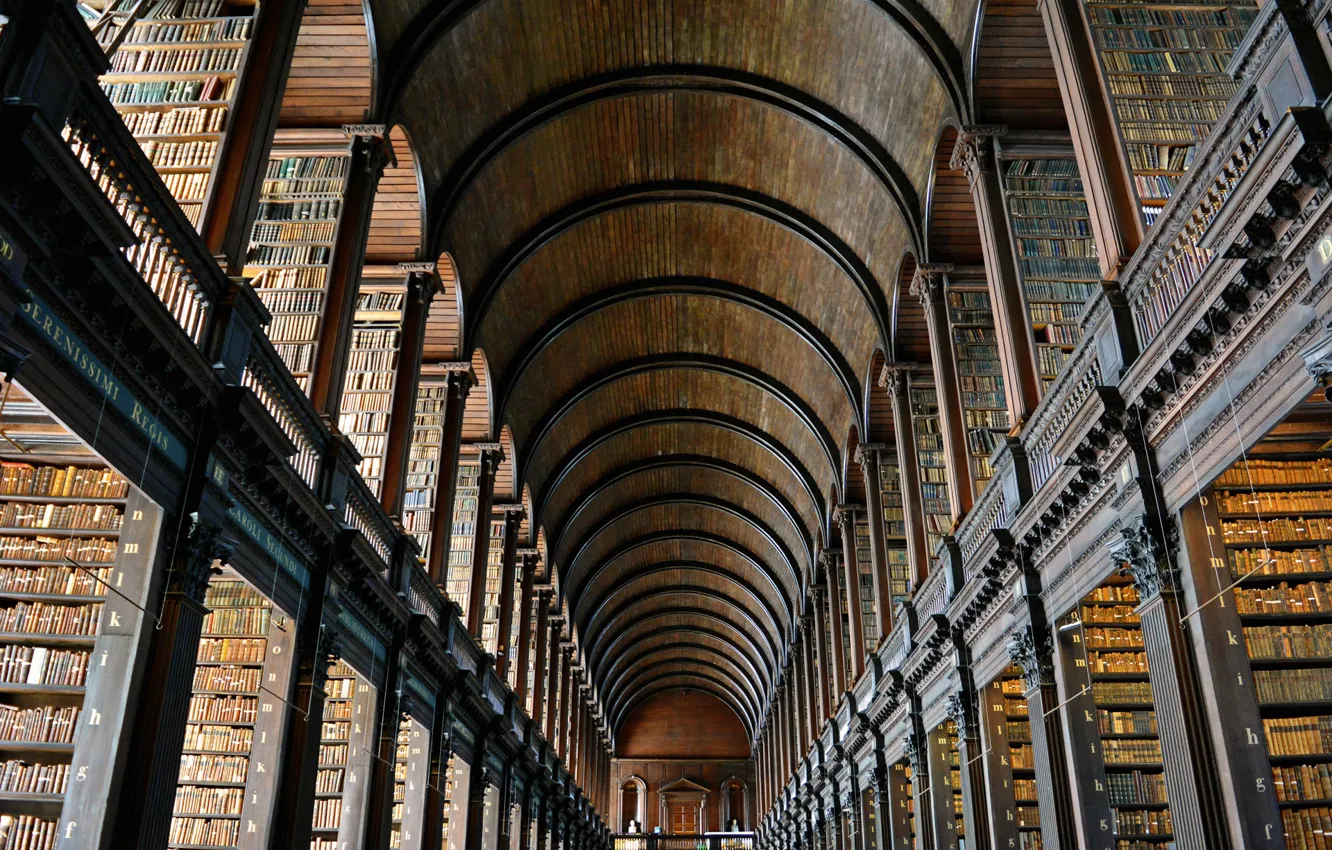 Фото обои книги, Ирландия, Дублин, старая библиотека, Тринити-колледж