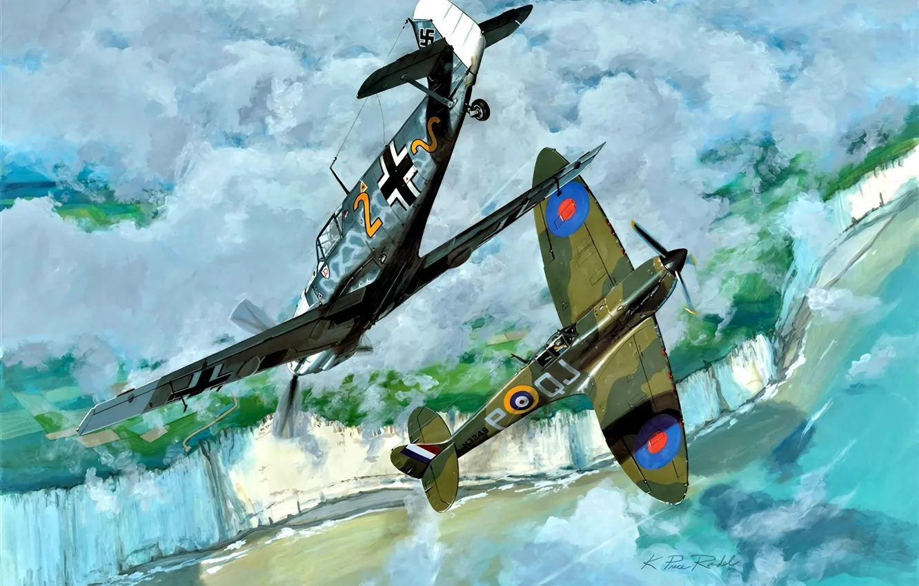 Фото обои 1940, Spitfire Mk.I, Bf.109E-4, JG2, Jagdgeschwader, ''Richthofen'', 92 squadron RAF