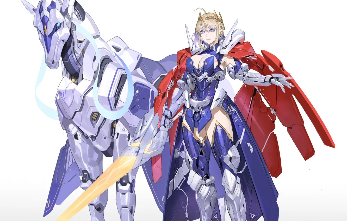 Фото обои девушка, оружие, меч, броня, рыцарь, Fate / Grand Order, Судьба великая кампания, железная лошадь