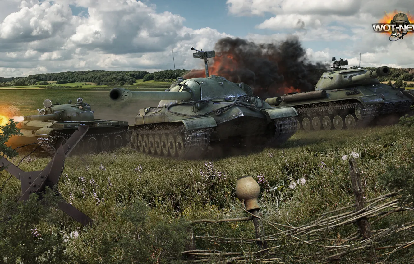 Фото обои поле, трава, земля, дым, выстрел, СССР, битва, легенда