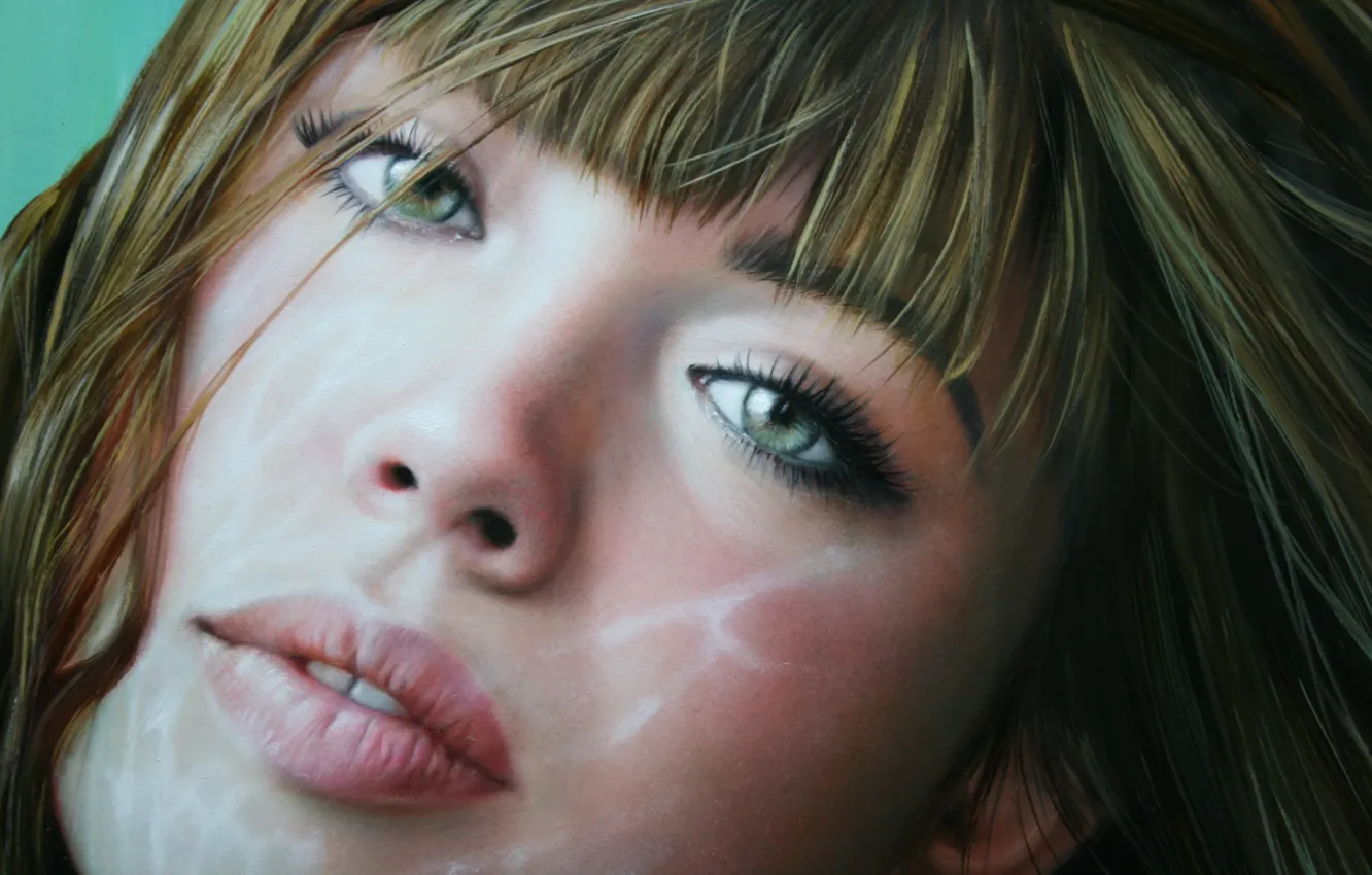 Фото обои взгляд, девушка, лицо, волосы, арт, губы, зеленые глаза, Christiane Vleugels
