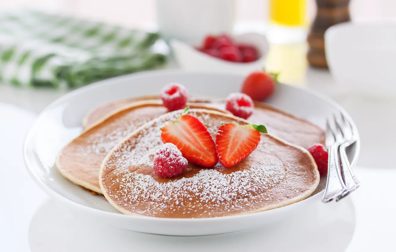 Фото обои ягоды, клубника, блины
