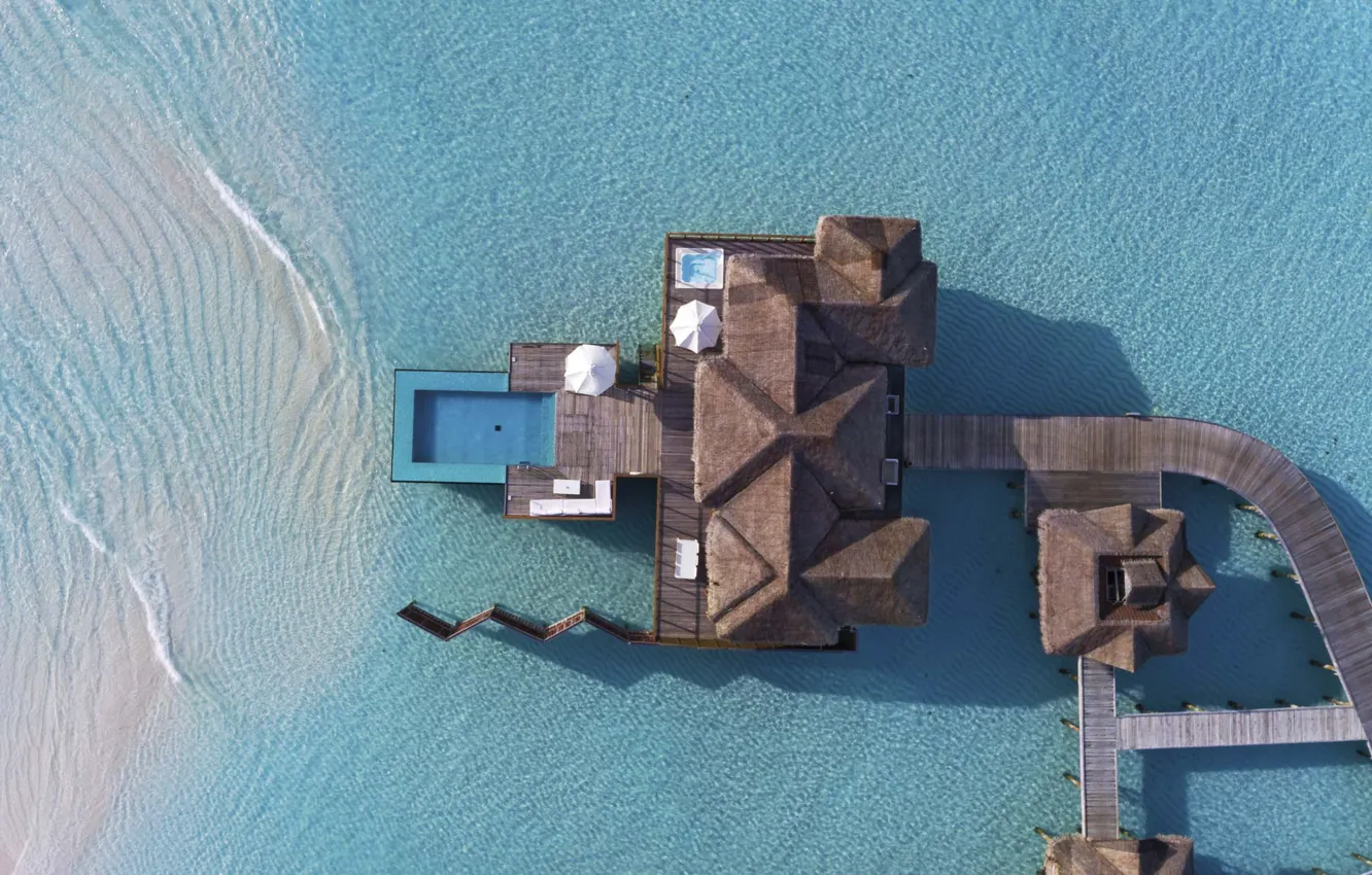 Фото обои океан, вилла, Мальдивы, Maldives, water villa, Conrad Rangali island