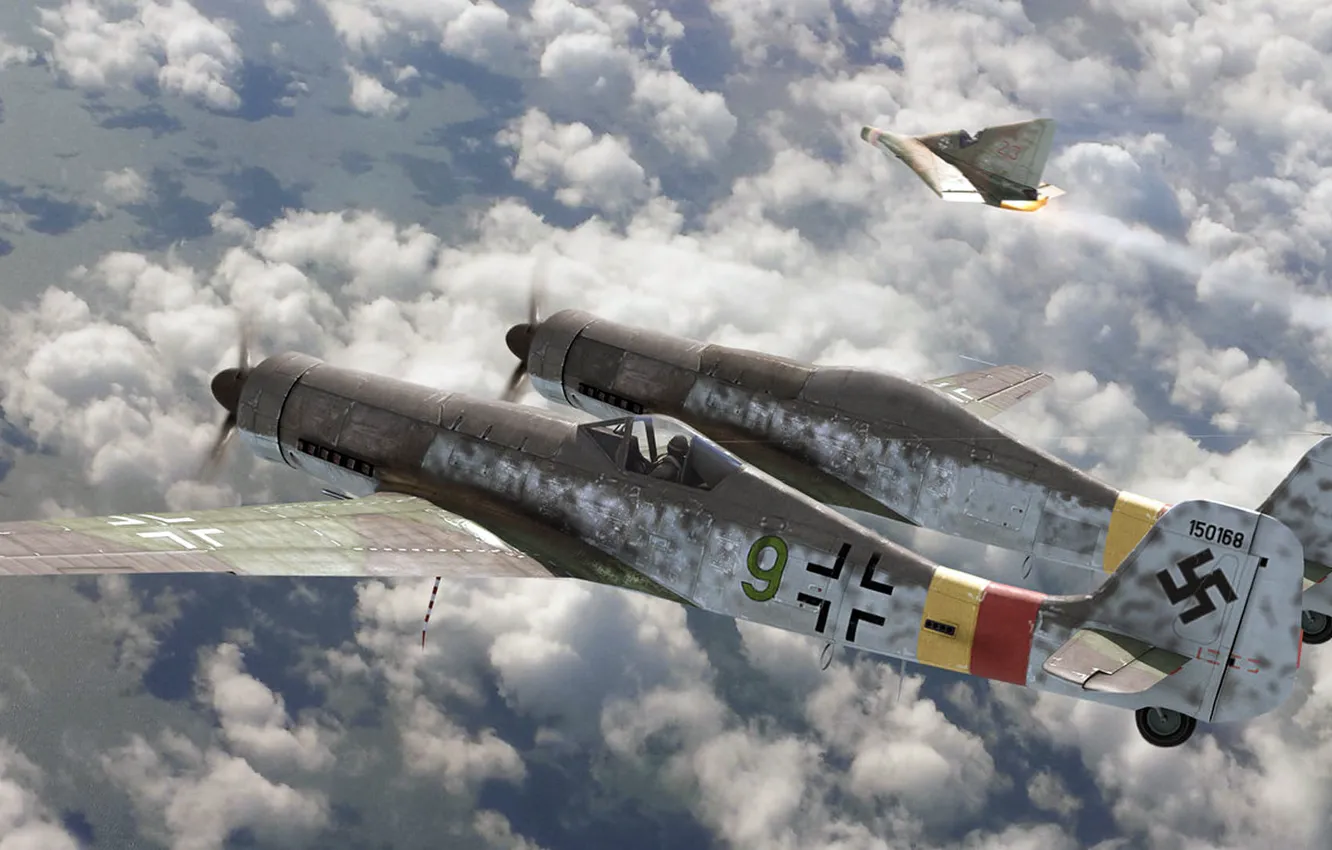 Фото обои истребитель, арт, Focke-Wulf, roen911, Fw-230, Ta-152, Zwilling, Erla