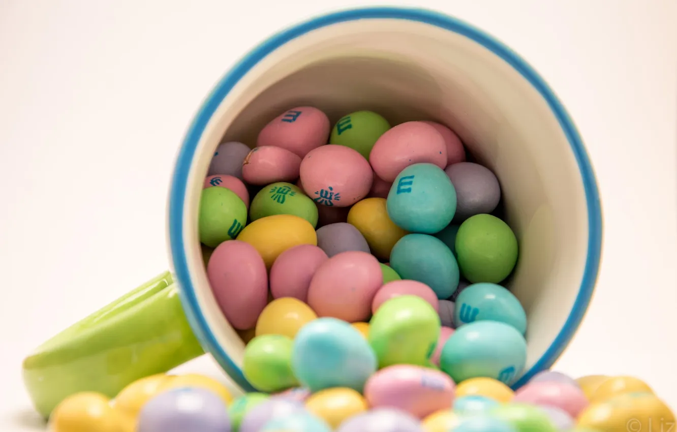 Фото обои макро, конфеты, кружка, разноцветные