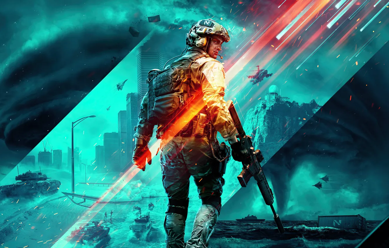 Фото обои Солдат, Автомат, Game, Сзади, 2021, Battlefield 2042