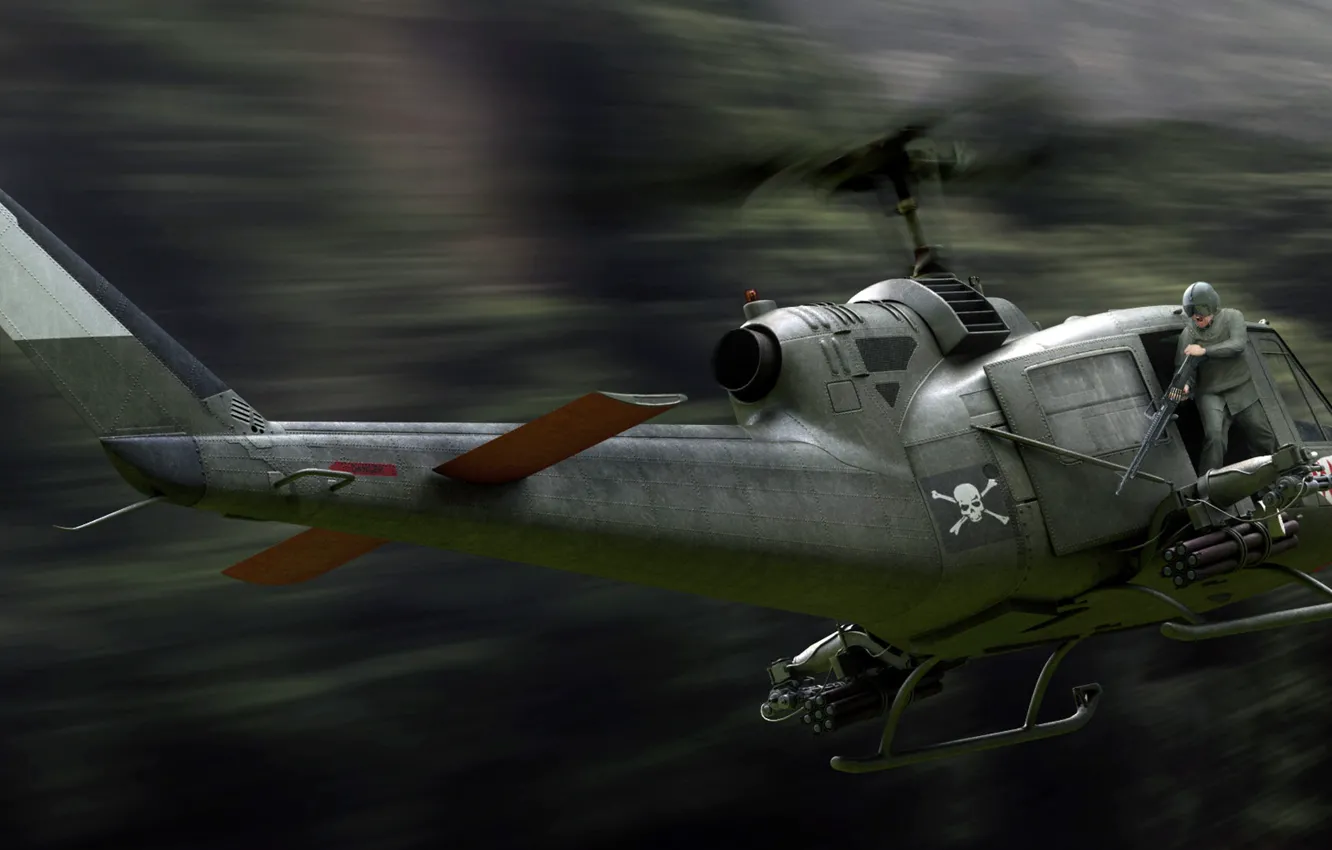 Фото обои Bell, UH-1, Iroquois, Ирокез, американский многоцелевой вертолёт