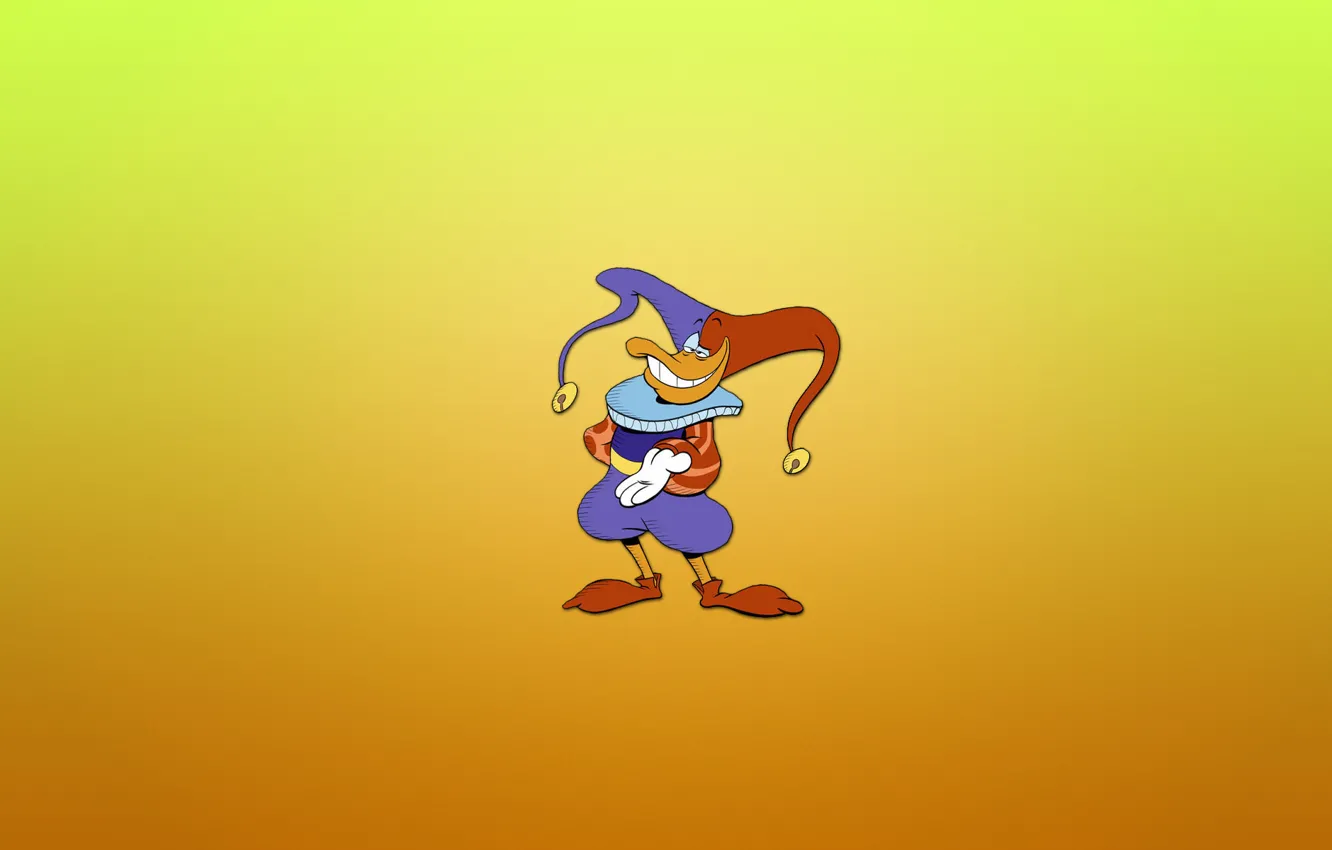 Фото обои джокер, минимализм, шут, Darkwing Duck, черный плащ, Quackerjack, Квага