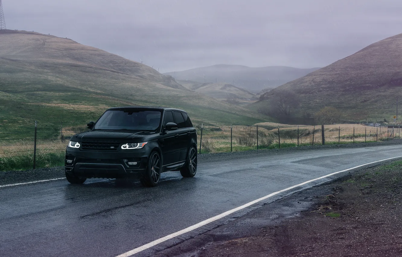 Фото обои Land Rover, Range Rover, Front, Black, Sport, Road, Wheels, Avant