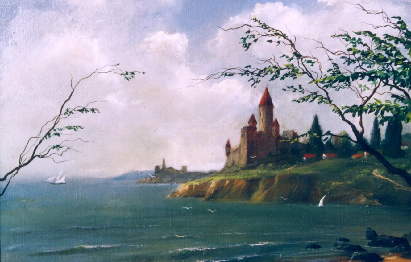 Фото обои замок, берег, Морской пейзаж, 1995, Айбек Бегалин