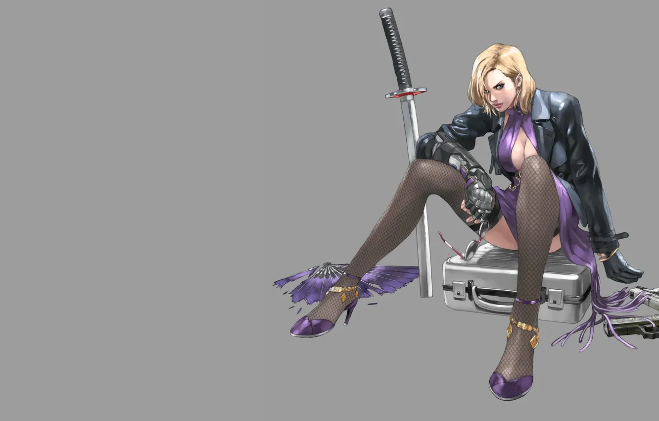 Фото обои guns, katana, Tekken, девушка с оружием, теккен, game art, sexy blonde girl, Nina Williams (Tekken)