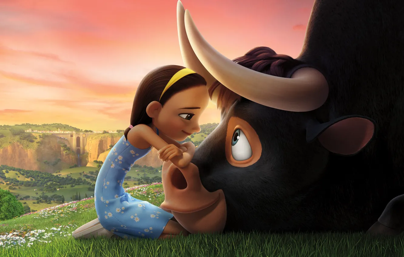 Фото обои girl, bull, friends, animated film, Ferdinand, animated movie