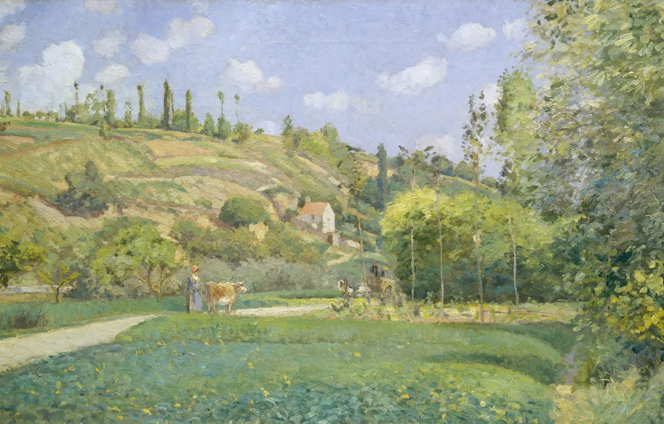 Фото обои пейзаж, картина, Камиль Писсарро, Пастух в Вальгермиле. Овер-сюр-Уаз