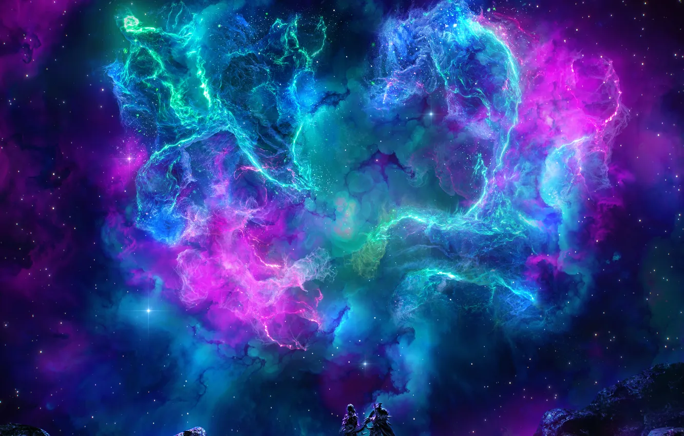 Фото обои Nebula, Together, Cosmic, Celestial