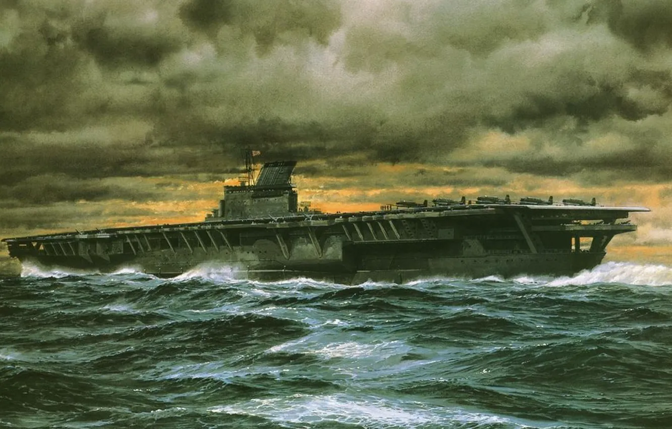 Фото обои корабль, арт, авианосец, флот, военный, японский, WW2, aircraft carrier