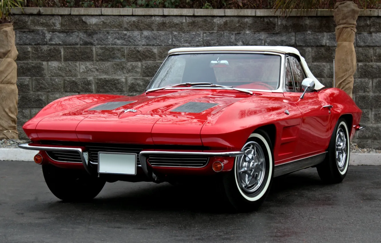 Фото обои Красный, Corvette, Chevrolet, Машина, Red, Car, Автомобиль, Sting Ray