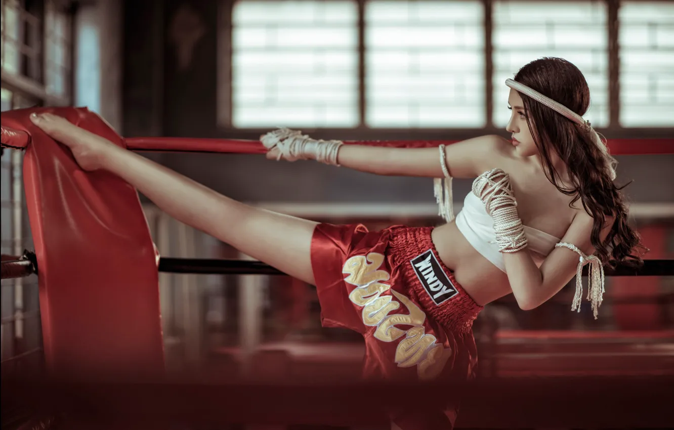 Фото обои девушка, лицо, стиль, удар, ринг, ножки, восточная